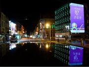 17 March 2020; A countdown clock to UEFA EURO 2020 is projected on a Dublin City Council office building, at Palace Street in Dublin, in advance of UEFA's meeting to discuss the upcoming tournament amid the on-going global pandemic of Coronavirus (COVID-19). Dublin, one of 12 host cities, is scheduled to host three group games and one round 16 game at the Aviva Stadium in June 2020. Photo by Stephen McCarthy/Sportsfile