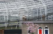 17 March 2020; The Aviva Stadium in Dublin, one of 12 stadiums across Europe due to host UEFA EURO 2020, is seen from Havelock Square. Following UEFA's meeting to discuss the upcoming tournament amid the on-going global pandemic of Coronavirus (COVID-19), the decision has been taken to postpone the tournament until June 2021. Dublin is scheduled to host three group games and one round 16 game at the Aviva Stadium. Photo by Stephen McCarthy/Sportsfile