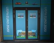 17 March 2020; UEFA EURO 2020 branding is seen on an office door near the Aviva Stadium in Dublin, one of 12 stadiums across Europe due to host UEFA EURO 2020. Following UEFA's meeting to discuss the upcoming tournament amid the on-going global pandemic of Coronavirus (COVID-19), the decision has been taken to postpone the tournament until June 2021. Dublin is scheduled to host three group games and one round 16 game at the Aviva Stadium. Photo by Stephen McCarthy/Sportsfile