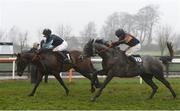 17 March 2020; Demophon, with Sarah Kavanagh up, left, leads Kristian Goingwel, with Aiden Kelly up, who finished second, on their way to winning the Adare Manor Opportunity Handicap Hurdle at Down Royal in Lisburn, Co Down. Photo by Oliver McVeigh/Sportsfile