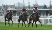 17 March 2020; Monbeg Notorious, with Denis O'Reagan up, right, leads Jury Duty, with Sean Flanagan up, centre, who finished second, and Ned Stark with Eoin Walsh up, who finished third, on their way to winning the Racing TV Chase at Down Royal in Lisburn, Co Down. Photo by Oliver McVeigh/Sportsfile