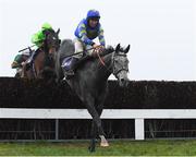 17 March 2020; Shakeytry, with Philip Enright up, jumps the last ahead of Conright Boy, with Hugh Morgan up, who finished second, on their way to winning the Tomcoole Farm Ltd. Novice Handicap Steeplechase after jumping the last at Wexford Racecourse in Carricklawn, Wexford. Photo by Matt Browne/Sportsfile