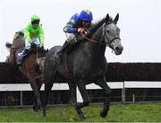 17 March 2020; Shakeytry, with Philip Enright up, leads Conright Boy, with Hugh Morgan up, who finished second, on their way to winning the Tomcoole Farm Ltd. Novice Handicap Steeplechase after jumping the last at Wexford Racecourse in Carricklawn, Wexford. Photo by Matt Browne/Sportsfile