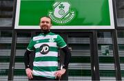 18 March 2020; Glenavon footballer Conan Byrne, formerly of UCD, Sporting Fingal, Shelbourne and St Patrick's Athletic, is pictured outside Tallaght Stadium during his marathon walk in aid of the Irish Cancer Society which took in every SSE Airtricity League of Ireland stadium in the Dublin region and which started off in Tolka Park and finished at the Aviva Stadium. Photo by Sam Barnes/Sportsfile