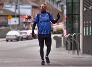 18 March 2020; Glenavon footballer Conan Byrne, formerly of UCD, Sporting Fingal, Shelbourne and St Patrick's Athletic, arrives at the Aviva Stadium during his marathon walk in aid of the Irish Cancer Society which took in every SSE Airtricity League of Ireland stadium in the Dublin region and which started off in Tolka Park and finished at the Aviva Stadium. Photo by Sam Barnes/Sportsfile