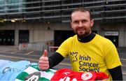 18 March 2020; Glenavon footballer Conan Byrne, formerly of UCD, Sporting Fingal, Shelbourne and St Patrick's Athletic, pictured outside the Aviva Stadium during his marathon walk in aid of the Irish Cancer Society which took in every SSE Airtricity League of Ireland stadium in the Dublin region and which started off in Tolka Park and finished at the Aviva Stadium. Photo by Sam Barnes/Sportsfile