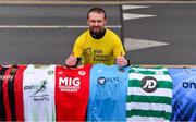 18 March 2020; Glenavon footballer Conan Byrne, formerly of UCD, Sporting Fingal, Shelbourne and St Patrick's Athletic, pictured outside the Aviva Stadium during his marathon walk in aid of the Irish Cancer Society which took in every SSE Airtricity League of Ireland stadium in the Dublin region and which started off in Tolka Park and finished at the Aviva Stadium. Photo by Sam Barnes/Sportsfile