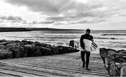 19 March 2020; (EDITORS NOTE: Image has been converted to black & white) Professional big wave surfer Ollie O'Flaherty during a training session at Lahinch Beach, Clare. Photo by Eóin Noonan/Sportsfile