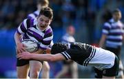 10 March 2020; Olan Storey of Terenure College is tackled by Shane Davitt of Newbridge College during the Bank of Ireland Leinster Schools Junior Cup Semi-Final match between Terenure College and Newbridge College at Energia Park in Donnybrook, Dublin. Photo by Ramsey Cardy/Sportsfile