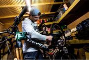19 March 2020; Enduro mountain bike rider, Greg Callaghan, prepares his bike for a training session at his home in Dublin. He is currently training at home, following the postponement of the opening two rounds of the Enduro World Series, in Columbia and Chile. Photo by Ramsey Cardy/Sportsfile