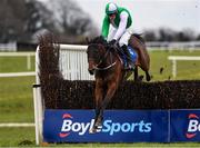 21 March 2020; Zero Ten, with David Mullins up, jumps the last on their way to winning the Pierce Molony Memorial Novice Steeplechase at Thurles Racecourse in Tipperary. Photo by Matt Browne/Sportsfile