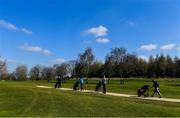 22 March 2020; Members of Craddockstown Golf Club in Kildare, Noel O'Brien, left, and Malachy McVeigh enjoy a round of golf while adhering to the guidelines of social distancing set down by the Health Service Executive. Following directives from the Irish Government and the Department of Health the majority of the country's sporting associations have suspended all activity until March 29, in an effort to contain the spread of the Coronavirus (COVID-19) Photo by Brendan Moran/Sportsfile