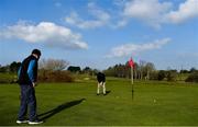 22 March 2020; Members of Craddockstown Golf Club in Kildare, Malachy McVeigh, left, and John Williamson, enjoy a round of golf while adhering to the guidelines of social distancing set down by the Health Service Executive. Following directives from the Irish Government and the Department of Health the majority of the country's sporting associations have suspended all activity until March 29, in an effort to contain the spread of the Coronavirus (COVID-19) Photo by Brendan Moran/Sportsfile