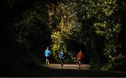 23 March 2020; Racewalkers Brendan Boyce, left, and David Kenny, right, with coach Rob Heffernan, centre, during a training session as Team Ireland Racewalkers Continue Olympic Preperations at Fota Island in Cork. Photo by Eóin Noonan/Sportsfile