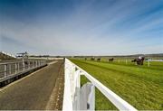 23 March 2020; Poetic Flare, right, with Kevin Manning up, on their way to winning the Irish Stallion Farms EBF Maiden in front of the empty grandstand at Naas Racecourse in Naas, Co Kildare. Photo by Seb Daly/Sportsfile