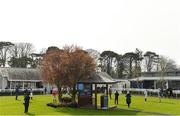 23 March 2020; Trainers and jockeys practice social distancing in the parade ring prior to the Irish Stallion Farms EBF Maiden at Naas Racecourse in Naas, Co Kildare. Photo by Seb Daly/Sportsfile