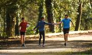 23 March 2020; Racewalkers David Kenny, left, and Brendan Boyce, right, with coach Rob Heffernan, centre, during a training session as Team Ireland Racewalkers Continue Olympic Preperations at Fota Island in Cork. Photo by Eóin Noonan/Sportsfile