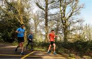 23 March 2020; Racewalkers Brendan Boyce, left, and David Kenny, right, with coach Rob Heffernan, centre, during a training session as Team Ireland Racewalkers Continue Olympic Preperations at Fota Island in Cork. Photo by Eóin Noonan/Sportsfile