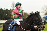 23 March 2020; Jockey Chris Hayes is led into the winners enclosure after winning the Naas Racecourse Business Club Madrid Handicap on In From The Cold at Naas Racecourse in Naas, Co Kildare. Photo by Seb Daly/Sportsfile