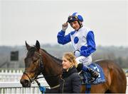 23 March 2020; Jockey Chris Hayes is led into the winners enclosure after winning the Lodge Park Stud Irish EBF Park Express Stakes on Lemista at Naas Racecourse in Naas, Co Kildare. Photo by Seb Daly/Sportsfile