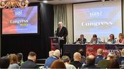 7 March 2020; Ladies Gaelic Football Association presidential candidate Dominic Leech makes a speech before the vote during the LGFA Annual Congress 2020 at the Loughrea Hotel & Spa in Loughrea, Galway. Photo by Piaras Ó Mídheach/Sportsfile