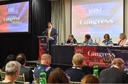 7 March 2020; LGFA President Elect Micheál Naughton makes a speech before winning the election during the LGFA Annual Congress 2020 at the Loughrea Hotel & Spa in Loughrea, Galway. Photo by Piaras Ó Mídheach/Sportsfile