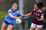 23 February 2020; Jennifer Dunne of Dublin in action against Charlotte Cooney of Galway during the 2020 Lidl Ladies National Football League Division 1 Round 4 match between Dublin and Galway at Dublin City University Sportsgrounds in Glasnevin, Dublin. Photo by Piaras Ó Mídheach/Sportsfile