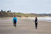 24 March 2020; Reigning Irish 200m track & field champion Phil Healy and her training partner Conor Wilson during a training session at Ballinesker Beach in Wexford. Photo by Sam Barnes/Sportsfile