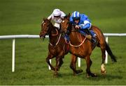 24 March 2020; Ask Heather, right, with Simon Torrens up, races alongside eventual second place Robin Duez Pois, with Sean O'Keeffe up, on their way to winning the Adare Manor Opportunity Handicap Steeplechase at Clonmel Racecourse in Clonmel, Tipperary. Photo by Seb Daly/Sportsfile