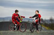 25 March 2020; 2019 Male 9-10 BMX Ireland Champion Malachy O’Reilly, age 10, from Finglas, Dublin, left, and 2019 BMX World Challenge U8 Boys Finalist, UK and Leinster No1 and All-Ireland 2019 Champion Evan ‘The Bullet’ Bartley, age 9, from Clonee, Co Dublin, pose for a portrait during a Lucan BMX Club feature, at Lucan BMX track, Dublin. Photo by Seb Daly/Sportsfile