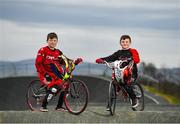 25 March 2020; 2019 Male 9-10 BMX Ireland Champion Malachy O’Reilly, age 10, from Finglas, Dublin, left, and 2019 BMX World Challenge U8 Boys Finalist, UK and Leinster No1 and All-Ireland 2019 Champion Evan ‘The Bullet’ Bartley, age 9, from Clonee, Co Dublin, pose for a portrait during a Lucan BMX Club feature, at Lucan BMX track, Dublin. Photo by Seb Daly/Sportsfile