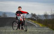 25 March 2020; 2019 BMX World Challenge U8 Boys Finalist, UK and Leinster No1 and All-Ireland 2019 Champion Evan ‘The Bullet’ Bartley, age 9, from Clonee, Co Dublin, poses for a portrait during a Lucan BMX Club feature, at Lucan BMX track, Dublin. Photo by Seb Daly/Sportsfile