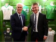 30 November 2018; To celebrate Dublin’s hosting of the UEFA EURO 2020 Qualifying Draw on 2nd December 2018, Irish Football Legends Ronnie Whelan, Ray Houghton, Kevin Sheedy, Tony Galvin, Liam O’Brien, Tony Cascarino and John Anderson teamed up with Dublin City Council and the Football Association of Ireland to launch the National Football Exhibition giving people the chance to experience some of the excitement. Open to the public on Sunday, December 2nd, at the Printworks, Dublin Castle, until the 9th December, the Exhibition celebrates 60 years of UEFA European Championship and Irish football. Six separate zones, packed with memorabilia and interactive features will give attendees an overview of the history of football in Ireland and its impact on communities around the country. Throughout 2019 and 2020, the National Football Exhibition will tour around various locations* nationwide. The National Football Exhibition App is available to download now from the App Store and Google Play Store. The draw for the UEFA EURO 2020 qualifying groups this Sunday, 2nd December, will be attended by delegates from all 55 UEFA member nations and over 350 international media representatives with an estimated TV audience worldwide of 140 million. 4 tournament games will be hosted at Dublin’s Aviva Stadium during UEFA EURO 2020, the largest sporting event to ever be hosted in the country. Pictured is Republic of Ireland manager Mick McCarthy, left, and Republic of Ireland U21 manager Stephen Kenny at the Printworks, Dublin Castle, Dublin. Photo by Stephen McCarthy/Sportsfile