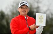 7 April 2020; Amateur Golf Champion James Sugrue with his invitation to the 2020 Masters tournament in Augusta National Golf Club, Georgia, at his home in Mallow, Cork. Photo by Eóin Noonan/Sportsfile