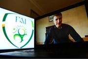 9 April 2020; Republic of Ireland manager Stephen Kenny is seen speaking to media, from his home in Co Louth, during a press conference hosted by the FAI using Microsoft Teams. Photo by Stephen McCarthy/Sportsfile