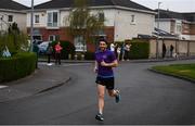 10 April 2020; Former Dublin footballer Bernard Brogan, assisting Former Dundalk, Drogheda United, Bray Wanderers and current St Mochta's player Mick Daly during the 8pm run, as he aims to raise much-needed funds for Cystic Fibrosis Ireland. So as to reflect 65 Roses, Mick Daly along with others are taking part in a challenge - 6k run every 5 hours over the day. The 6k route in Riverwood / Carpenterstown area was first run on Friday at 12am then 5am, 10am, 3pm and final one at 8pm. Photo by Stephen McCarthy/Sportsfile
