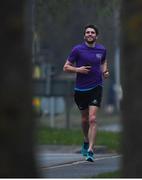 10 April 2020; Former Dublin footballer Bernard Brogan, assisting Former Dundalk, Drogheda United, Bray Wanderers and current St Mochta's player Mick Daly during the 8pm run, as he aims to raise much-needed funds for Cystic Fibrosis Ireland. So as to reflect 65 Roses, Mick Daly along with others are taking part in a challenge - 6k run every 5 hours over the day. The 6k route in Riverwood / Carpenterstown area was first run on Friday at 12am then 5am, 10am, 3pm and final one at 8pm. Photo by Stephen McCarthy/Sportsfile