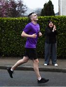 10 April 2020; Former Dundalk, Drogheda United, Bray Wanderers and current St Mochta's player Mick Daly, completes his 8pm run, aims to raise much-needed funds for Cystic Fibrosis Ireland. So as to reflect 65 Roses, Mick Daly along with others are taking part in a challenge - 6k run every 5 hours over the day. The 6k route in Riverwood / Carpenterstown area was first run on Friday at 12am then 5am, 10am, 3pm and final one at 8pm. Photo by Stephen McCarthy/Sportsfile