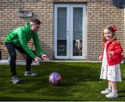 17 April 2020; Republic of Ireland and Shamrock Rovers midfielder Jack Byrne and his niece Grace, who celebrated her fourth birthday, at their home, off Clonliffe Road, in Dublin. Photo by Stephen McCarthy/Sportsfile
