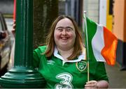 23 April 2020; Some of Ireland’s biggest football fans will get the chance to quiz new Republic of Ireland manager Stephen Kenny and World Cup legend Niall Quinn in an exclusive online show hosted by Down Syndrome and the FAI on Friday afternoon. Here Republic of Ireland supporter Sarah Carroll is pictured near her home in Portobello, Dublin, in advance of the Facebook event. Photo by Ray McManus/Sportsfile