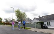 5 May 2020; Hannah Nolan from Tinahely, Wicklow, leads the way for her children Chloe, age 10, and William, age 11, during Active At Home Week. The Daily Mile is promoted by Athletics Ireland. Photo by Matt Browne/Sportsfile