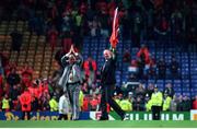 13 Nov 1995. Jack Charlton waves to the crowd, with his assistant Maurice Setters, after Ireland were defeated by Holland, which was Charlton's last game as manager. European Championship Qualifying Play-Off, Holland v Rep of Ireland, Anfield, Liverpool, England. Photo by David Maher/Sportsfile