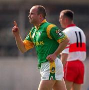 7 May 2000; Ollie Murphy of Meath celebrates after scoring his side's first goal during the Church & General National Football League Final between Meath and Derry at Croke Park in Dublin. Photo by Ray McManus/Sportsfile
