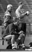 Republic of Ireland's Mick McCarthy, seated, alongside equipment officer Charlie Byrne, with manager Jack Charlton and physio Mick Byrne during a training session Lansdowne road, Dublin. Photo by Ray McManus/Sportsfile