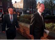 6 December 1996; Former Rep of Ireland Manager Jack Charlton and Maurice Setters  arrive yesterday at Davitt House ,Dublin,for a unfair dismissal case against the F.A.I. Photo by David Maher/Sportsfile