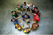 8 May 2002; Tipperary captain Thomas Dunne with the Liam MacCarthy cup, along with 10 other county captains, clockwise from top, John Lyons of Laois, Fergal Hartley of Waterford, Liam Hodgins of Galway, Wayne Sherlock of Cork, Andy Comerford of Kilkenny, Brian Lohan of Clare, Larry O'Gorman of Wexford, David Sweeney of Dublin, Mark Foley of Limerick, and Joe Errity of Offaly at the launch of the Guinness All-Ireland Hurling Championship at the Guinness Storehorse in Dublin. Photo by Brendan Moran/Sportsfile