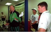 June 1994; Republic of Ireland manager Jack Charlton pictured at a press conference to confirm that there had been no difference of opinion between his Assistant Manager Maurice Setters and Roy Keane, right, during the USA '94 campaign. Soccer. Photo by Ray McManus/Sportsfile