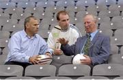 19 September 2003; Three legends of Irish sport, DJ Carey, Tony Ward and Jack Charlton in conversation when they came together, in Croke Park, Dublin, for a Flora pro.active cholesterol awareness campaign to mark World Heart Day, which is Sunday 28 September 2003. Picture credit; Ray McManus / SPORTSFILE *EDI*