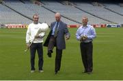 19 September 2003; Jack Charlton demonstrates his touch to DJ Carey and Tony Ward when the three legends of Irish sport came together, in Croke Park, Dublin, for a Flora pro.active cholesterol awareness campaign to mark World Heart Day, which is Sunday 28 September 2003. Picture credit; Ray McManus / SPORTSFILE *EDI*