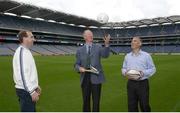 19 September 2003; Jack Charlton practices his hurling and soccer skills when three legends of Irish sport, DJ Carey, Tony Ward and Jack Charlton came together, in Croke Park, Dublin, for a Flora pro.active cholesterol awareness campaign to mark World Heart Day, which is Sunday 28 September 2003. Picture credit; Ray McManus / SPORTSFILE *EDI*